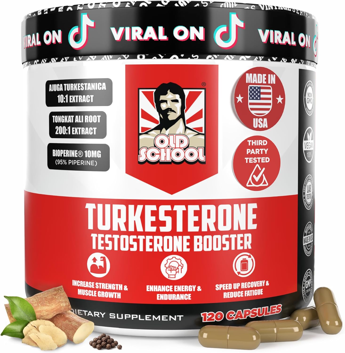 Testosterone Supplement for Men – Turkesterone 1500Mg Max Potency + Tongkat Ali & Bioperine® – Muscle Growth, Recovery, Drive & Stamina – 120 Caps, 40 Servings