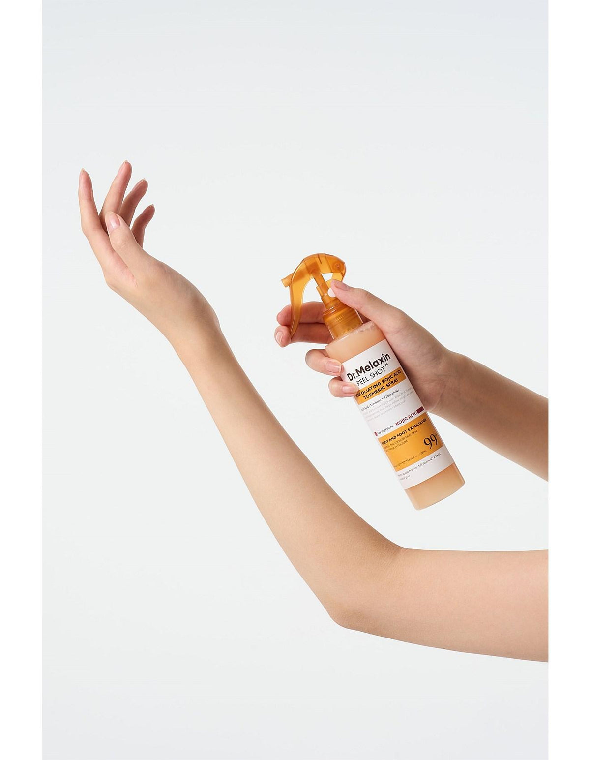 Peel Shot Kojic Acid Turmeric Body Exfoliator Spray 6.76 Fl.Oz - AHA PHA Niacinamide Body Scrub for KP Bumps, Dark Spots, Uneven Skin Tone, Dead Skin, Korean Skin Care