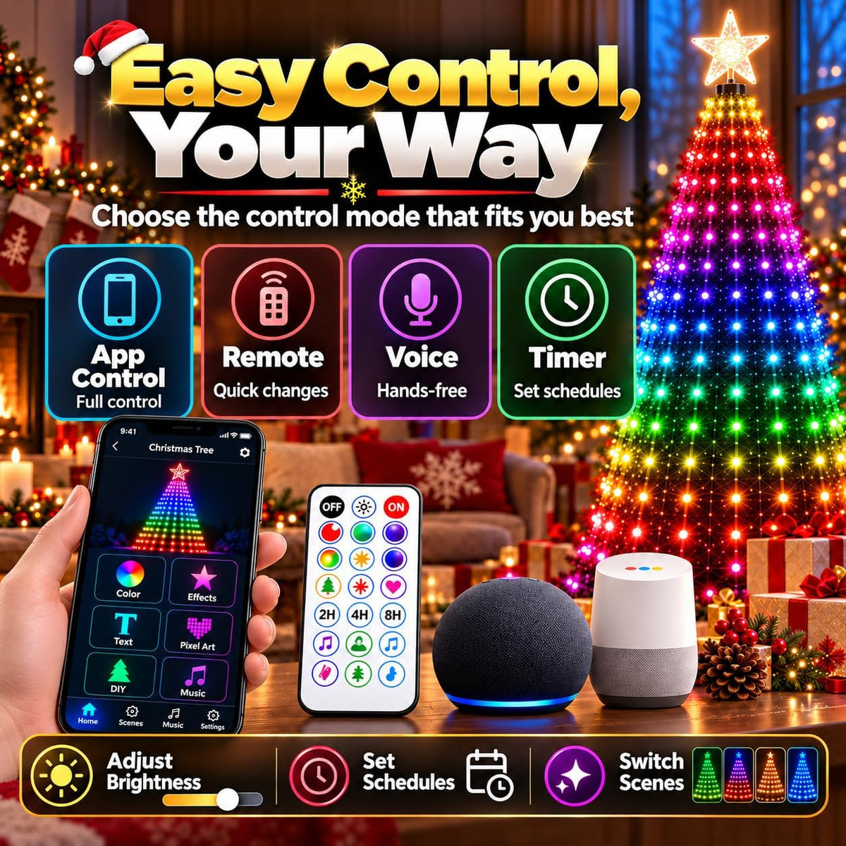 Smart Animated Christmas Tree Lights,Controllable Via Phone App(6.89FT-USB)