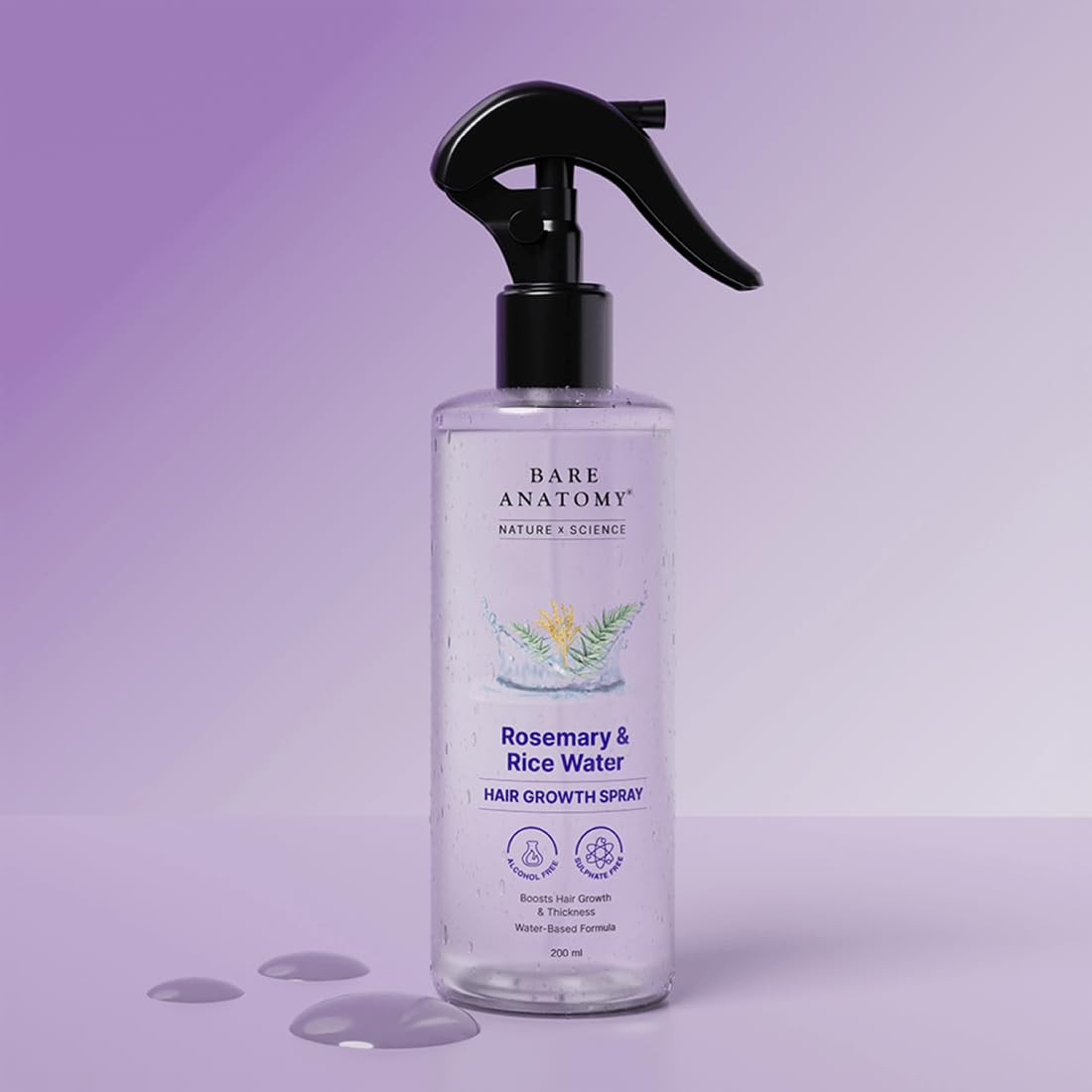 Nature X Science Rosemary Water Spray for Hair Growth & Hair Thickness with Rice Water |100% Natural Extract | Soft & Smooth Hair| Controls Hairfall| Non-Greasy & Fast Absorbing | 200Ml