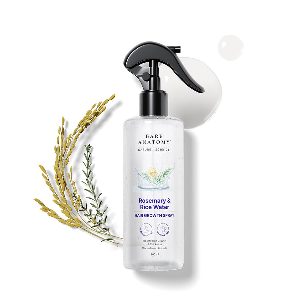 Nature X Science Rosemary Water Spray for Hair Growth & Hair Thickness with Rice Water |100% Natural Extract | Soft & Smooth Hair| Controls Hairfall| Non-Greasy & Fast Absorbing | 200Ml