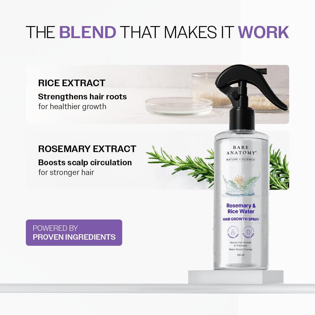 Nature X Science Rosemary Water Spray for Hair Growth & Hair Thickness with Rice Water |100% Natural Extract | Soft & Smooth Hair| Controls Hairfall| Non-Greasy & Fast Absorbing | 200Ml