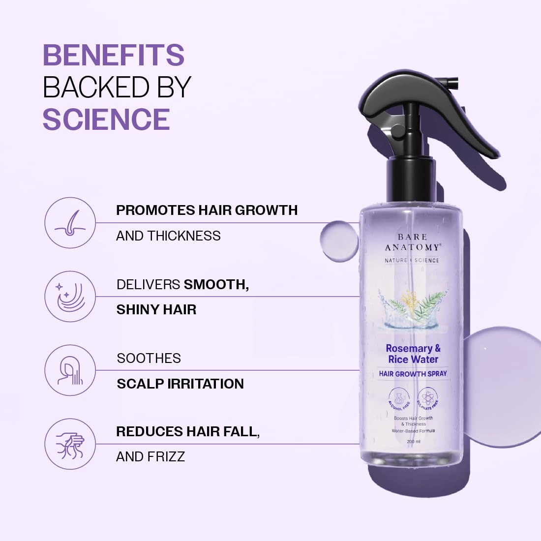 Nature X Science Rosemary Water Spray for Hair Growth & Hair Thickness with Rice Water |100% Natural Extract | Soft & Smooth Hair| Controls Hairfall| Non-Greasy & Fast Absorbing | 200Ml