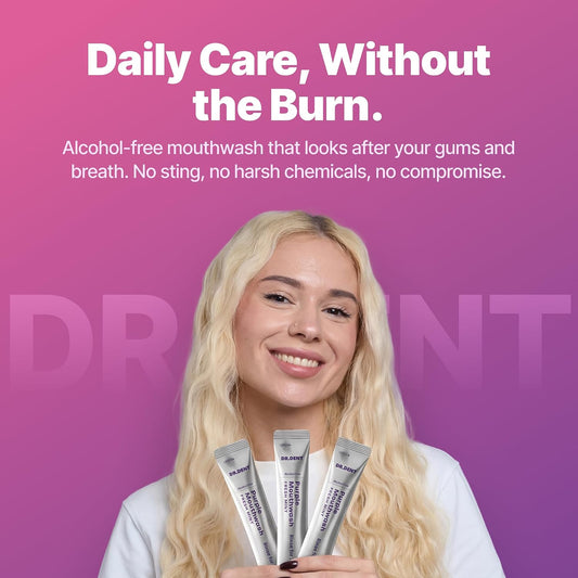 DR.DENT Purple Mouthwash for Teeth Whitening - Color Correcting Mouthwash Sachets - Peroxide Free, Alcohol Free - Freshens Breath, Supports Gum Health - Vegan, Mint Flavor (20 Pc)