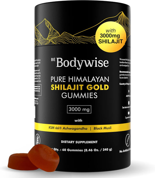 Pure Himalayan Shilajit Gummies Gold I Lab Tested I No Added Sugar I Ashwagandha, Gokshura| Fulvic Acid & 85+ Trace Minerals I for Men, Women I Non-Gmo I 100% Natural & Organic I 60 Gummy