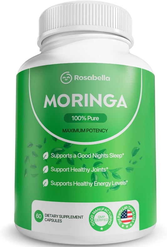 Moringa Capsules - Pure Moringa Powder, Energy, Skin, Immune & Gut Health Superfood, Rich in Antioxidants, Essential Vitamins & Amino Acids, Natural Green Superfood Supplement - 60 Count