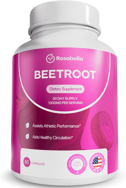 Organic Beet Root Capsules – 1300Mg Beetroot Powder for Natural Energy & Endurance Support, Non-Gmo, Lab-Tested Beet Supplement - 60 Capsules, 30-Day Supply