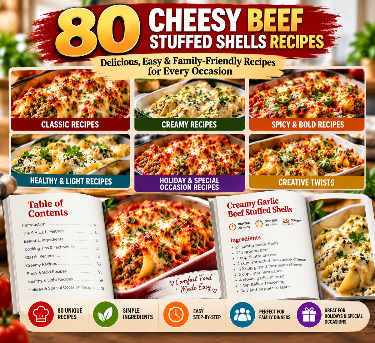 80 Cheesy Beef Stuffed Shells Recipes – Easy Family Dinner Digital Cookbook