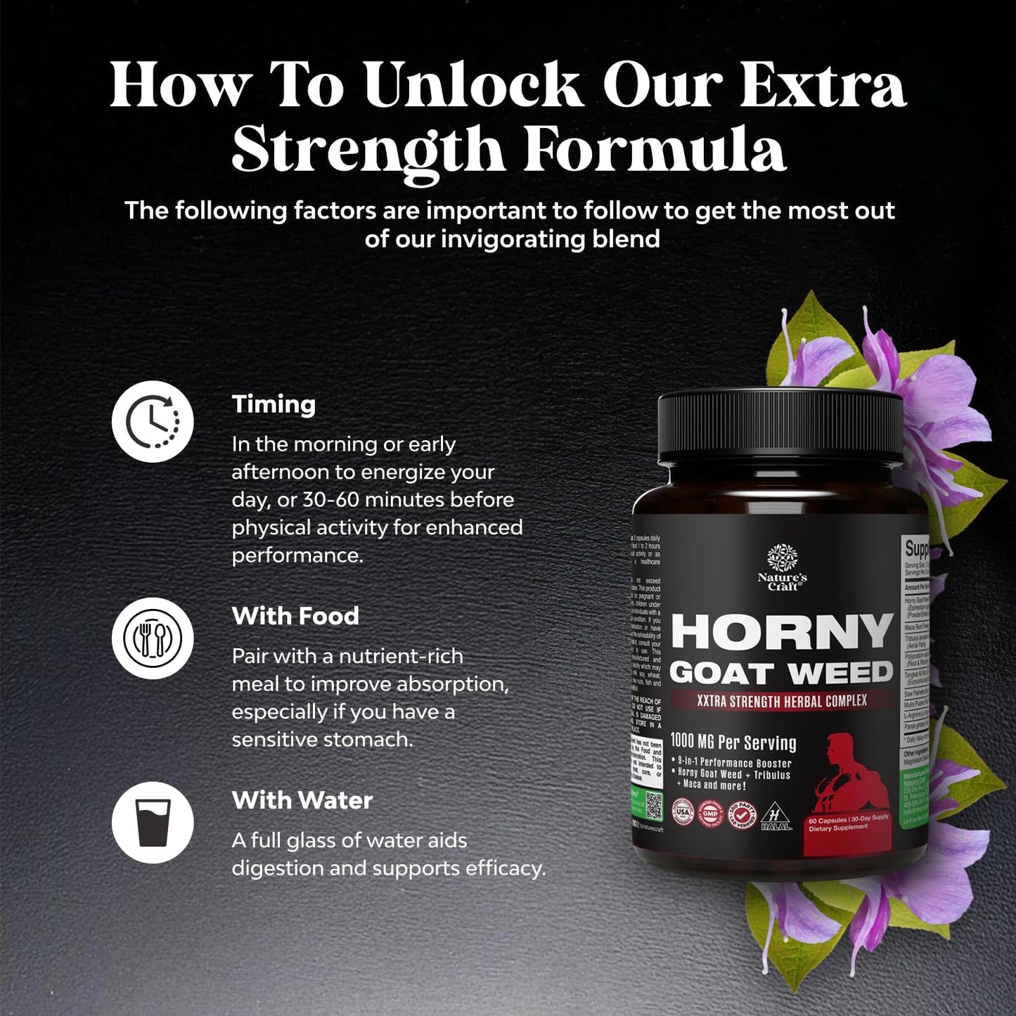 Horny Goat Weed for Men - Extra Strength Male Supplement with Black Maca Root, Tongkat Ali, Saw Palmetto & Panax Ginseng Extract for Stamina & Energy - 60 Capsules