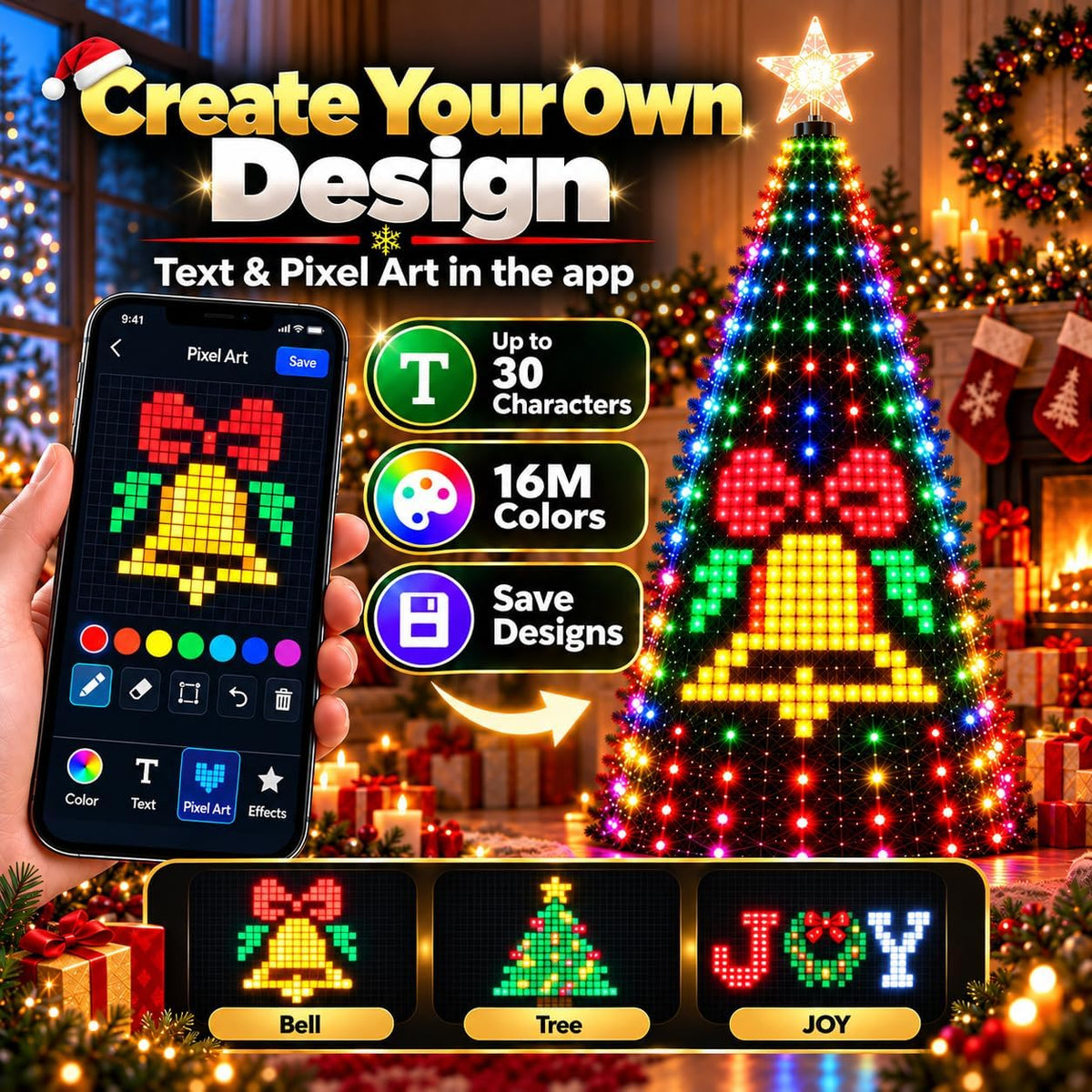 Smart Animated Christmas Tree Lights,Controllable Via Phone App(6.89FT-USB)