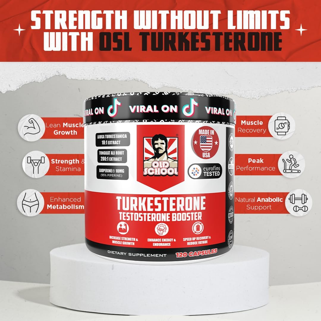 Old School Labs Testosterone Supplement for Men – Turkesterone, 120 Caps with Turkesterone Testosterone Supplement for Men