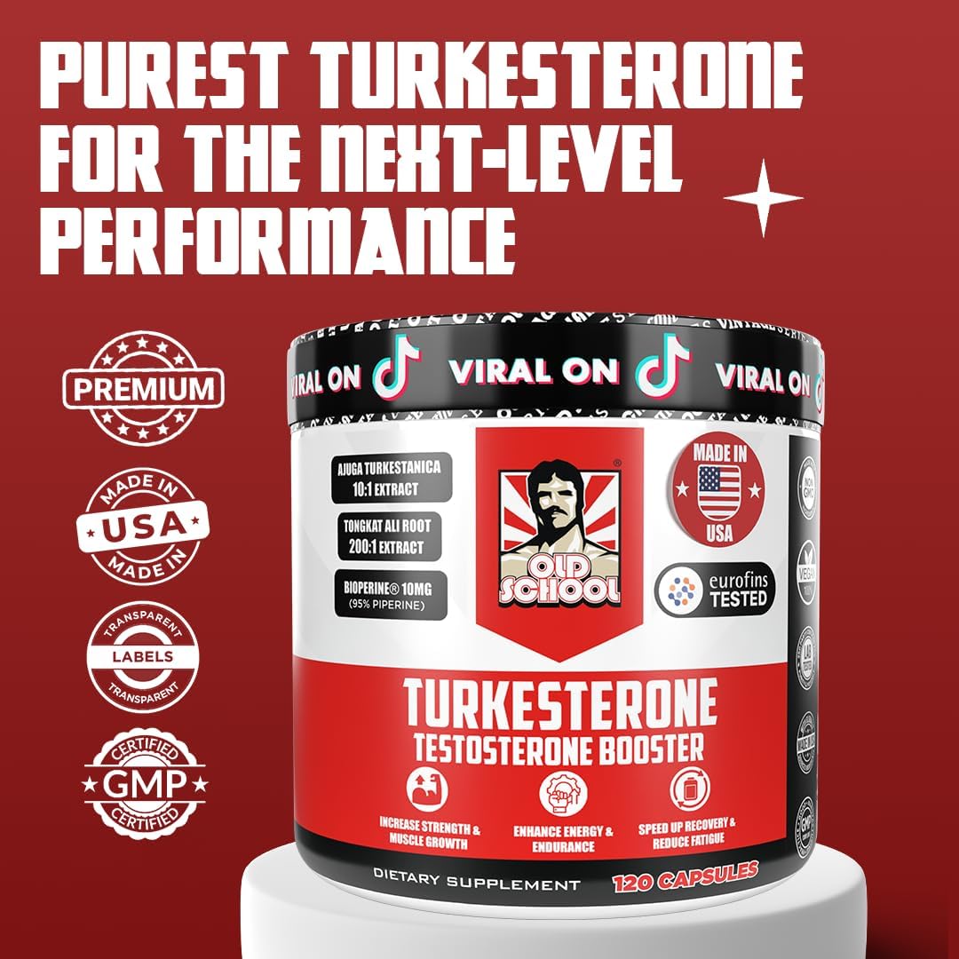 Old School Labs Testosterone Supplement for Men – Turkesterone, 120 Caps with Turkesterone Testosterone Supplement for Men