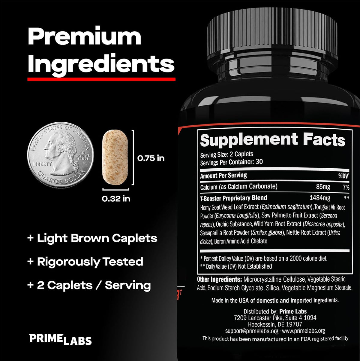 Prime Labs Testosterone Booster for Men, Supports Strength & Stamina Prime Test Blend with Tongkat Ali, Saw Palmetto & Nettle Root, Made in USA, 60 Caplets