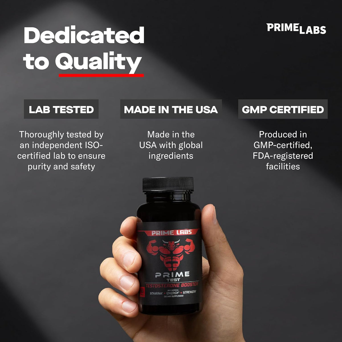 Prime Labs Testosterone Booster for Men, Supports Strength & Stamina Prime Test Blend with Tongkat Ali, Saw Palmetto & Nettle Root, Made in USA, 60 Caplets