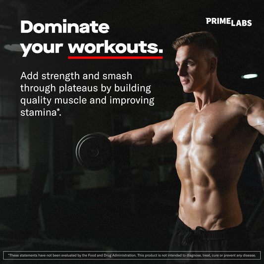 Prime Labs Testosterone Booster for Men, Supports Strength & Stamina Prime Test Blend with Tongkat Ali, Saw Palmetto & Nettle Root, Made in USA, 60 Caplets
