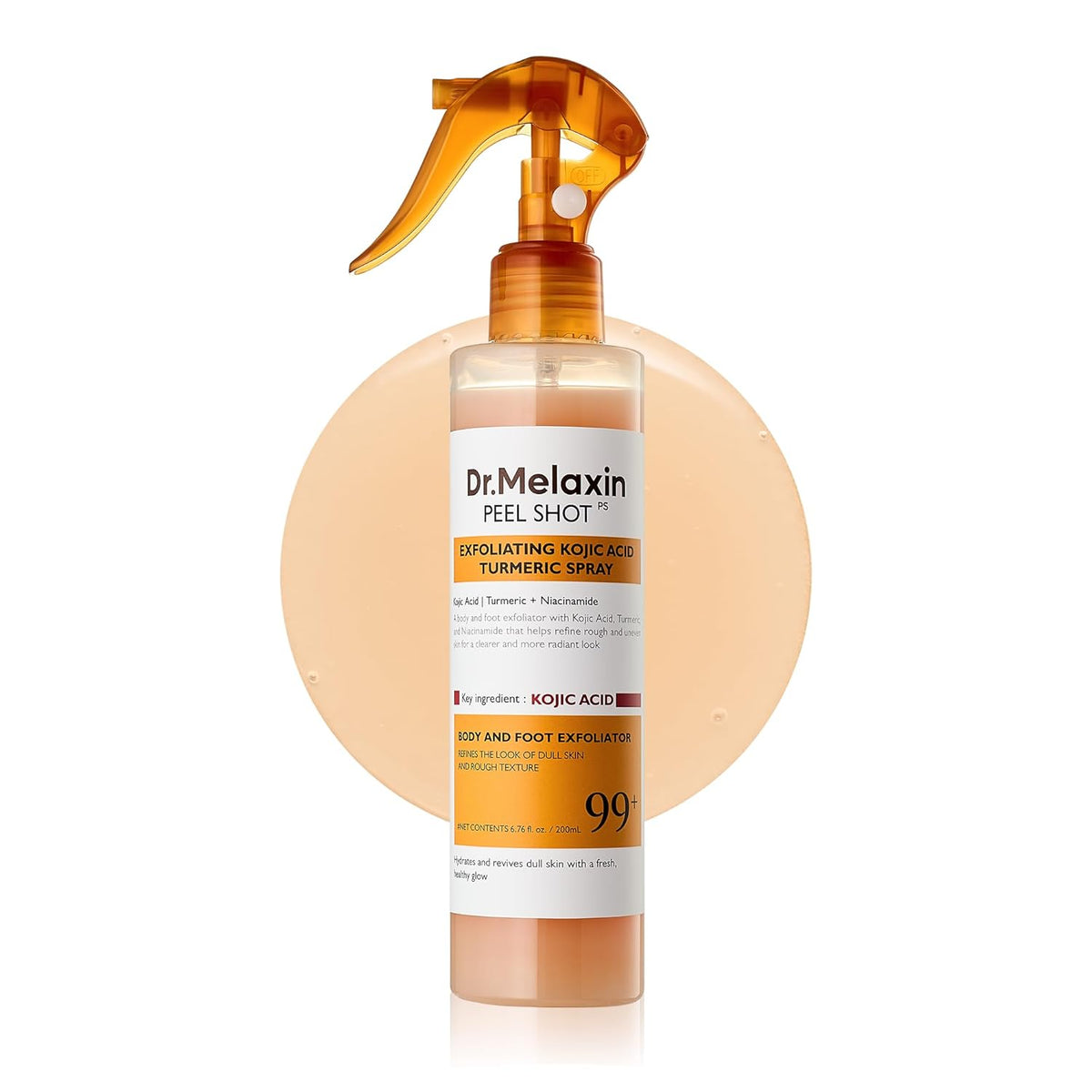 Peel Shot Kojic Acid Turmeric Body Exfoliator Spray 6.76 Fl.Oz - AHA PHA Niacinamide Body Scrub for KP Bumps, Dark Spots, Uneven Skin Tone, Dead Skin, Korean Skin Care