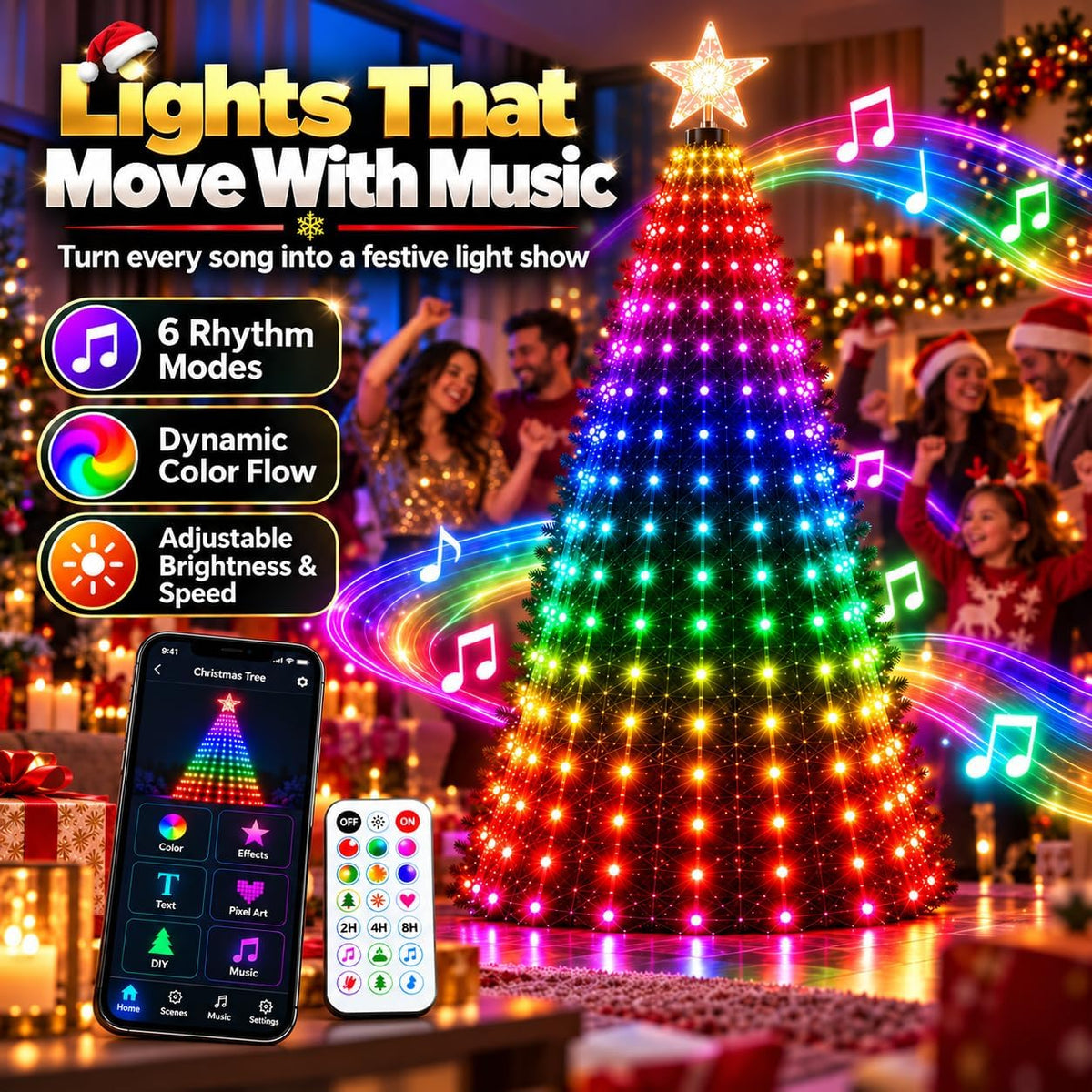 Smart Animated Christmas Tree Lights,Controllable Via Phone App(6.89FT-USB)