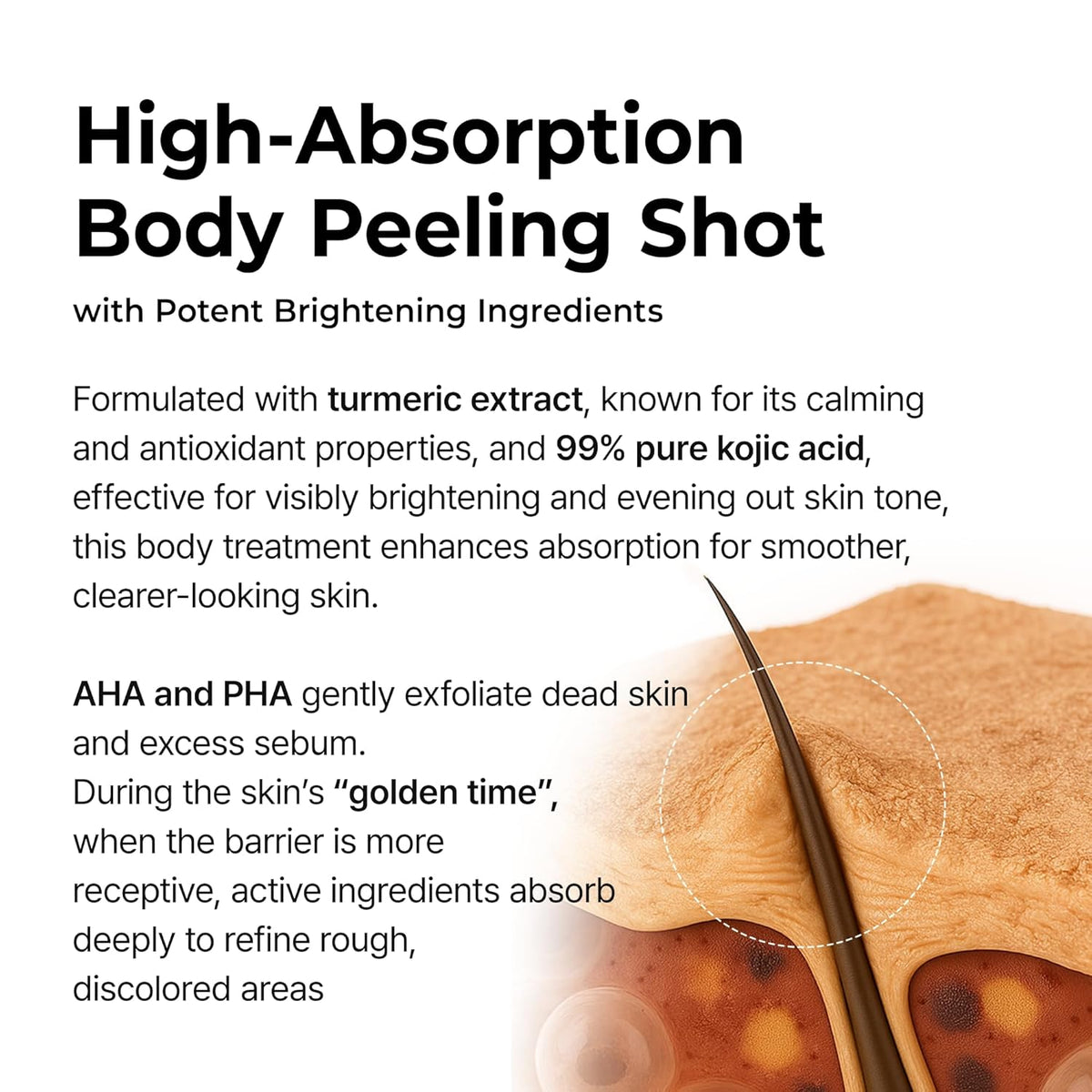 Peel Shot Kojic Acid Turmeric Body Exfoliator Spray 6.76 Fl.Oz - AHA PHA Niacinamide Body Scrub for KP Bumps, Dark Spots, Uneven Skin Tone, Dead Skin, Korean Skin Care