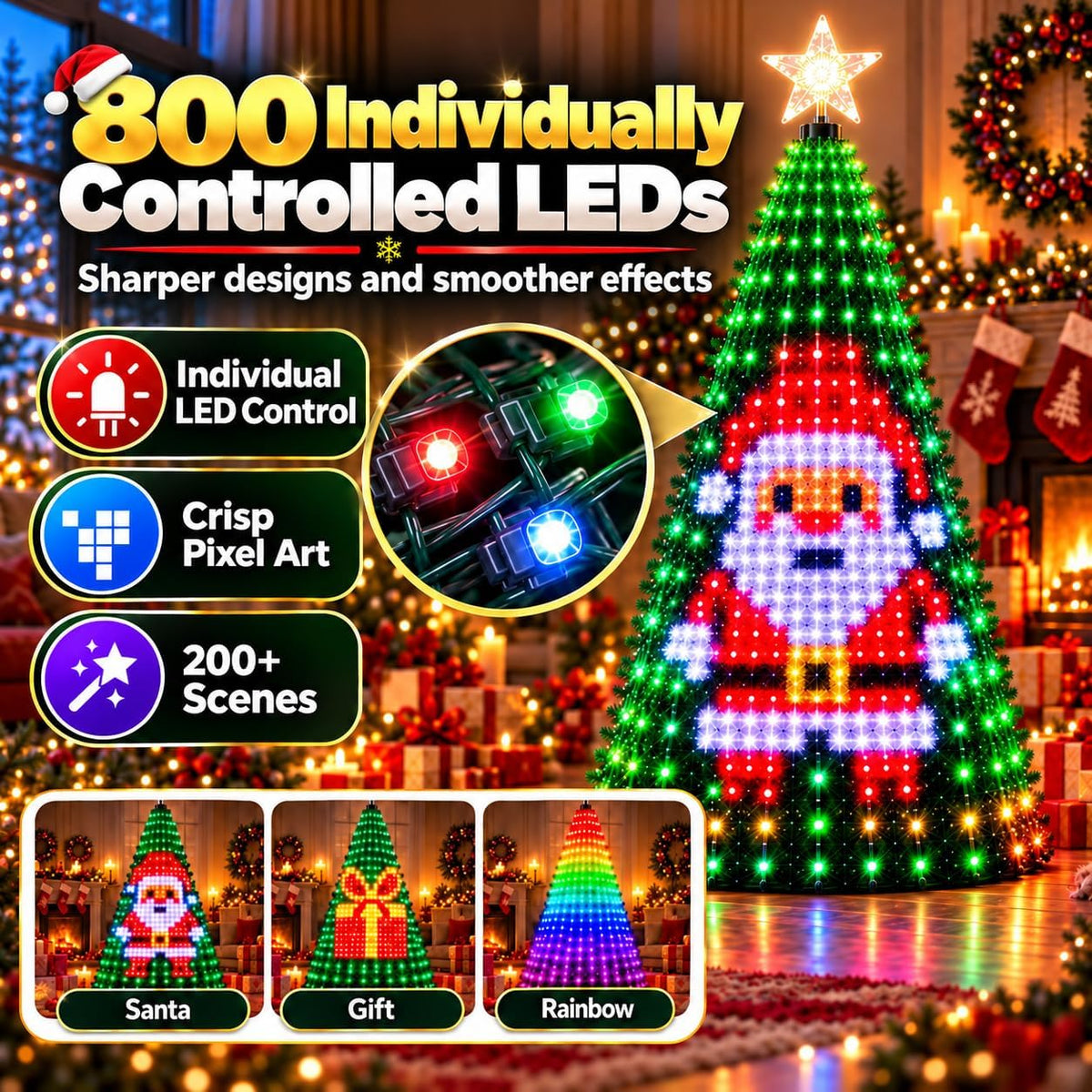 Smart Animated Christmas Tree Lights,Controllable Via Phone App(6.89FT-USB)
