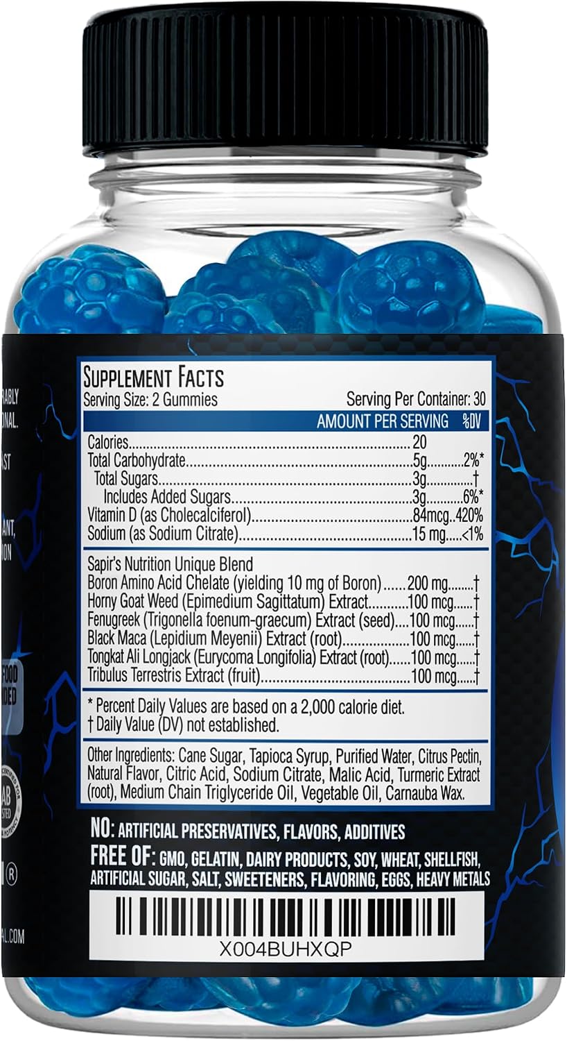 Testosterone Booster Gummies, Male Enhancing Supplement, Enlargement Gummies for Men , Male Enhancement Chews Energy, Strength, Stamina, Endurance, Performance, Natural Blue Berry Chews